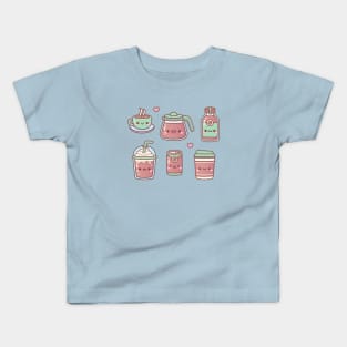 Cute Hot Coffee Iced Coffee Doodles Kids T-Shirt